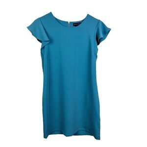 Adrienne Vittadini Flutter Short Sleeve Shift Dress Teal Blue Green Knee Lnth 2